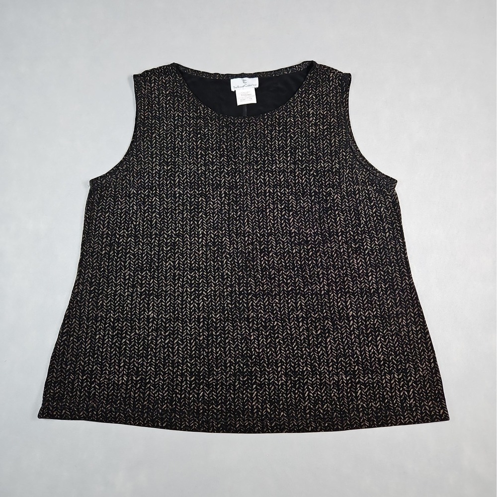 The Travel Collection Womens Black Herringbone Print Sleeveless Blouse Size 1X
